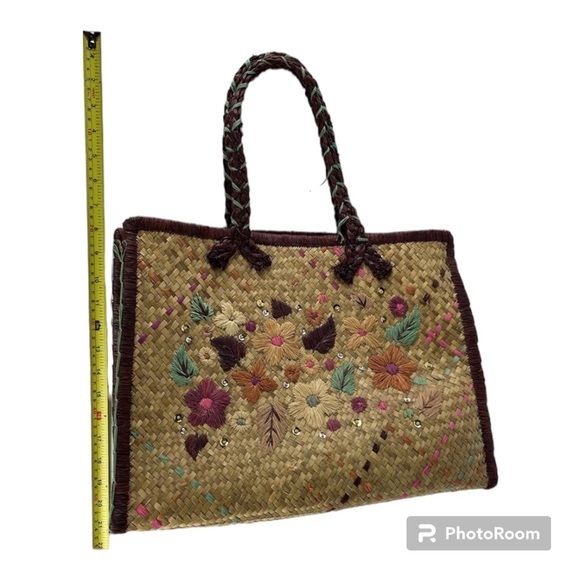 Coldwater Creek Flower Print Straw Woven Wicker Purse Bag - Picture 2 of 9